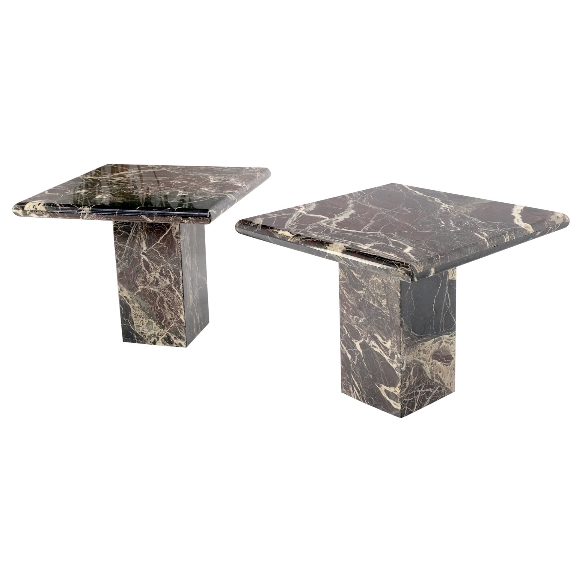 Pair of Square Black & Dark Red & White Veins Marble Side End Tables Stands Mint For Sale