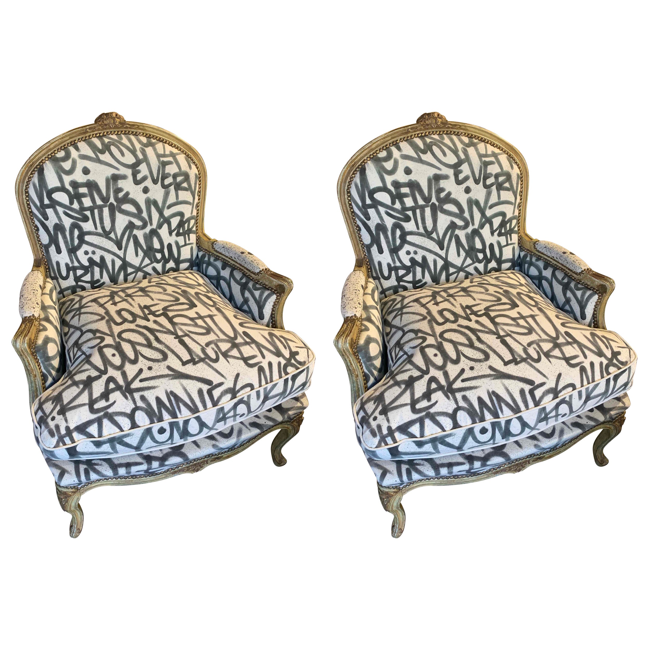 Pair of Louis XV Style Giltwood Berger's Armchairs