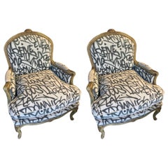 Pair of Louis XV Style Giltwood Berger's Armchairs
