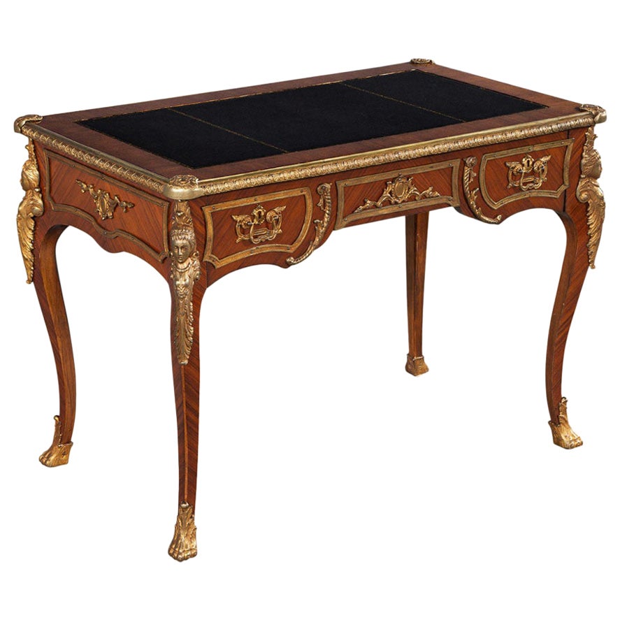 Antique French Louis XV Style Gilt Bronze Mounted Leather Top Writing Desk