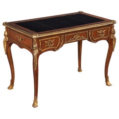 Antique French Louis XV Style Gilt Bronze Mounted Leather Top Writing Desk