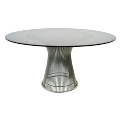 Warren Platner for Knoll Round Glass Dining Table on Polished Nickel Plated Base