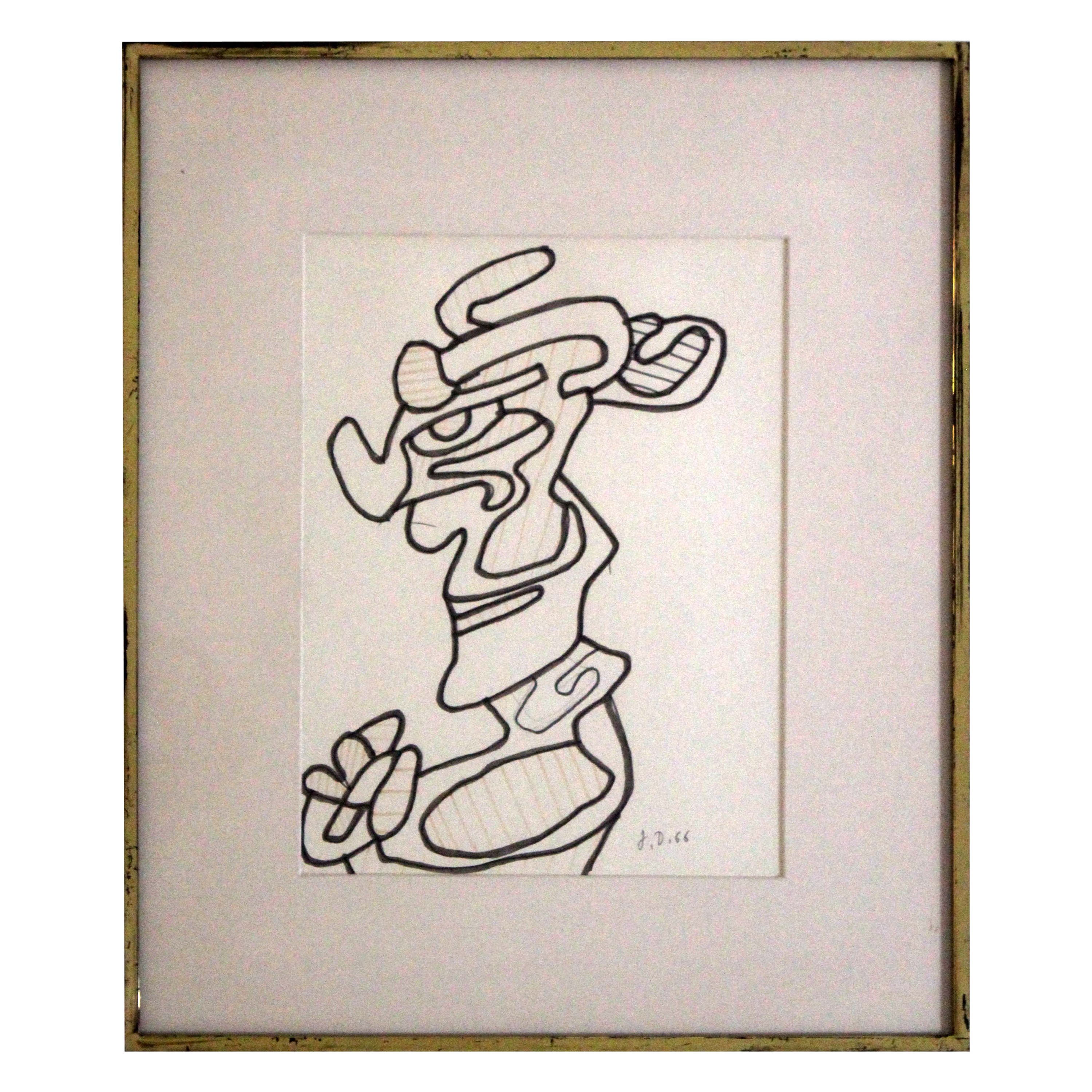 Jean Dubuffet Petit Personnage Signed Ink Drawing on Paper Art Brut