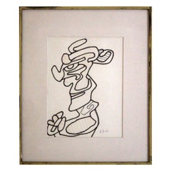Jean Dubuffet Tete I Signed Felt Pen Drawing on Paper Art Brut Framed 1966