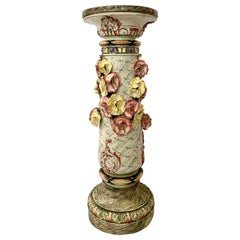 Antique Italian Hand-Painted Porcelain Pedestal, Pink & Yellow Flowers, Ca. 1920