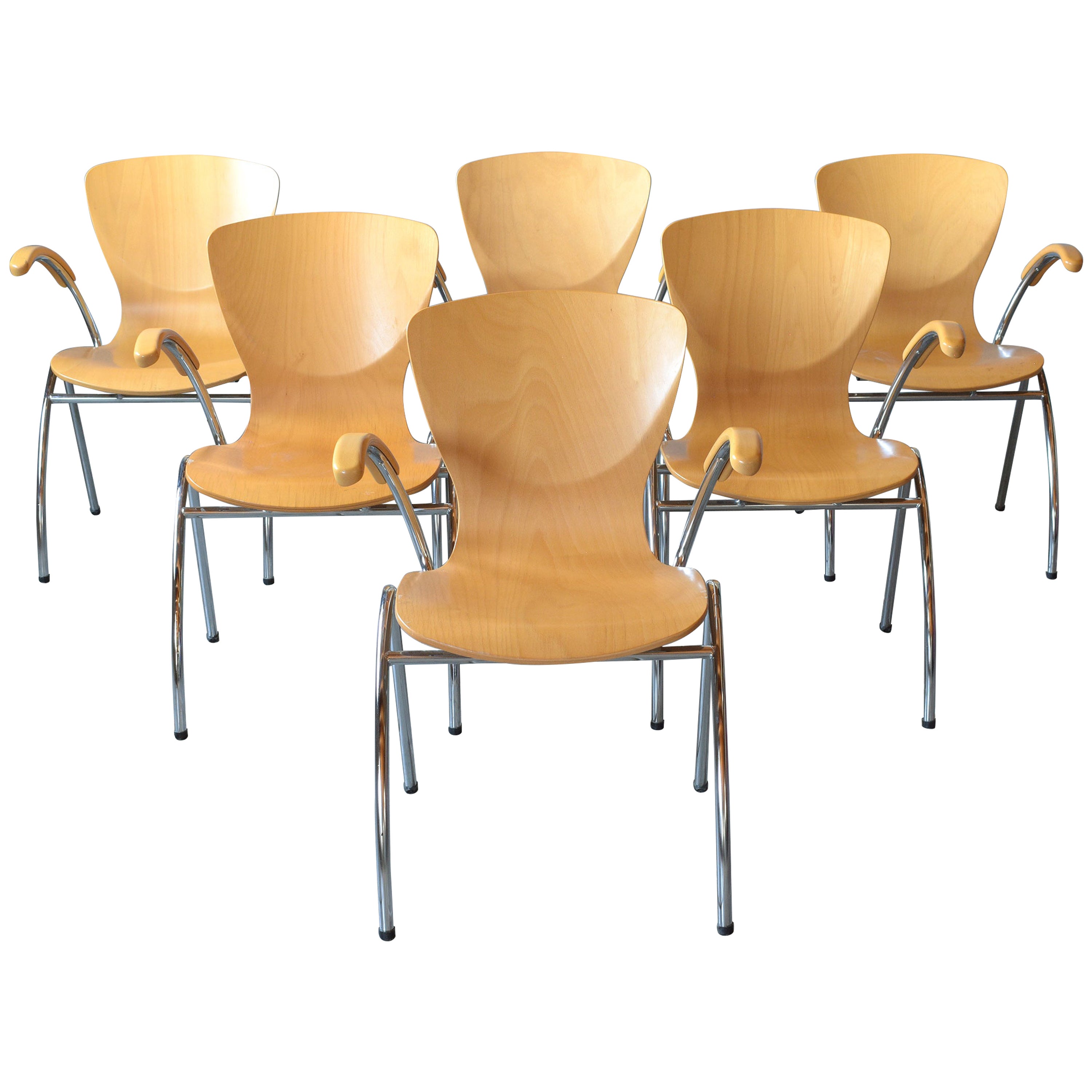 21st-Century Mid-Century Modern Dining Chairs: Set of Six