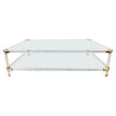 Large Lucite and Brass Coffee Table, 1970s