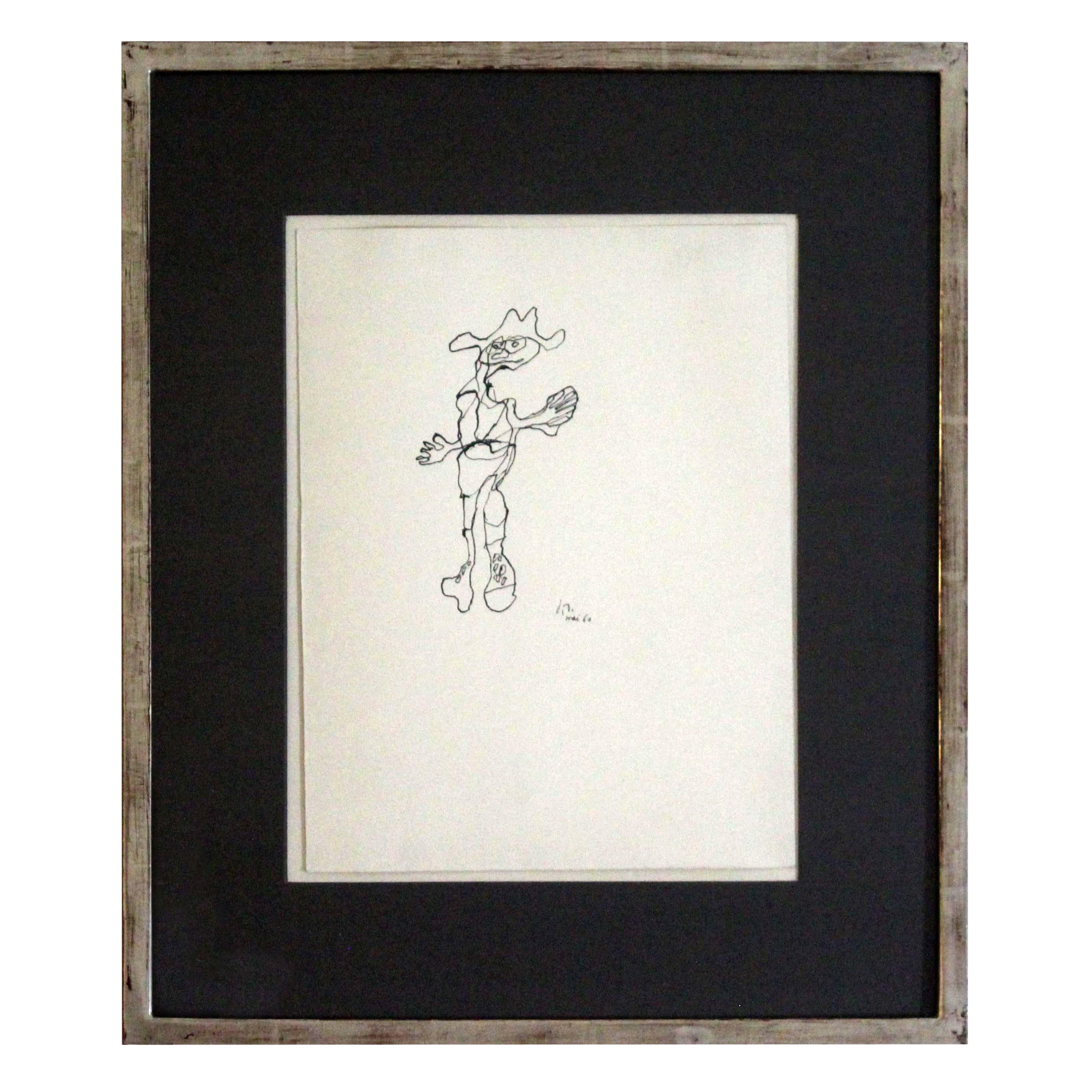 Jean Dubuffet Petit Personnage Signed Ink Drawing on Paper Art Brut Framed, 1960