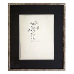 Jean Dubuffet Petit Personnage Signed Ink Drawing on Paper Art Brut Framed, 1960