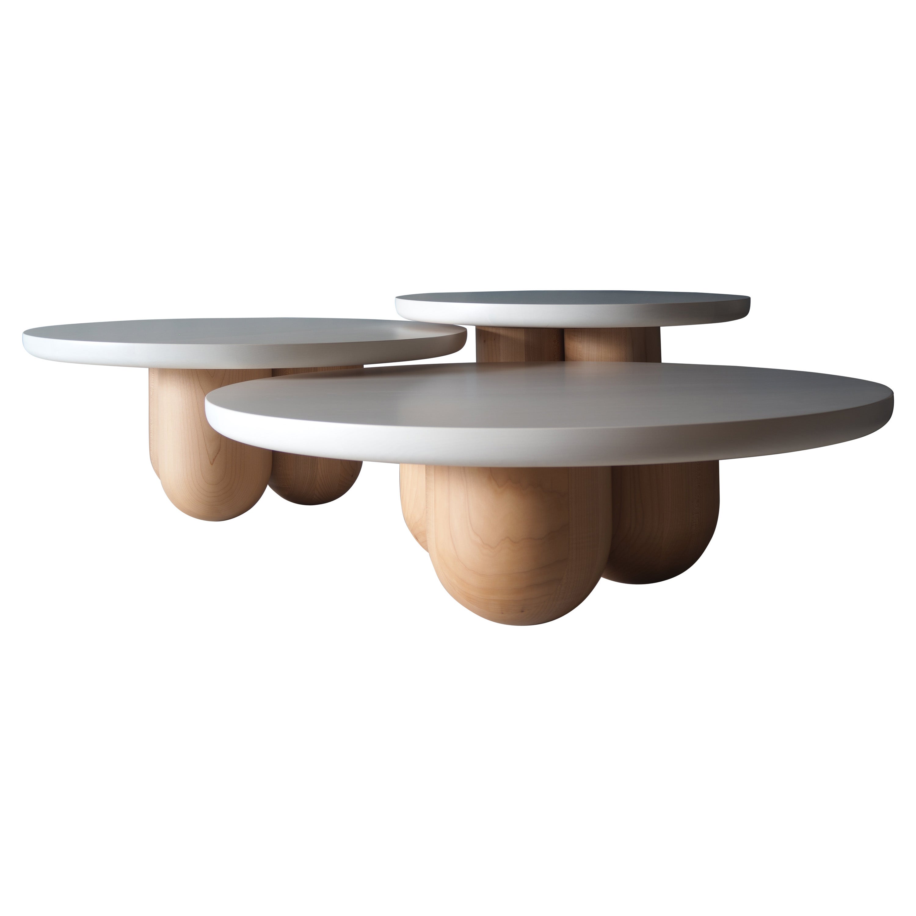 Our Tri-Nesting column tables are inspired by columns left behind by ancient Greek and Roman architecture. Fitting well in many interiors the tables whitened finish allows you to admire the wood grain below. These tables have a solid whitened maple
