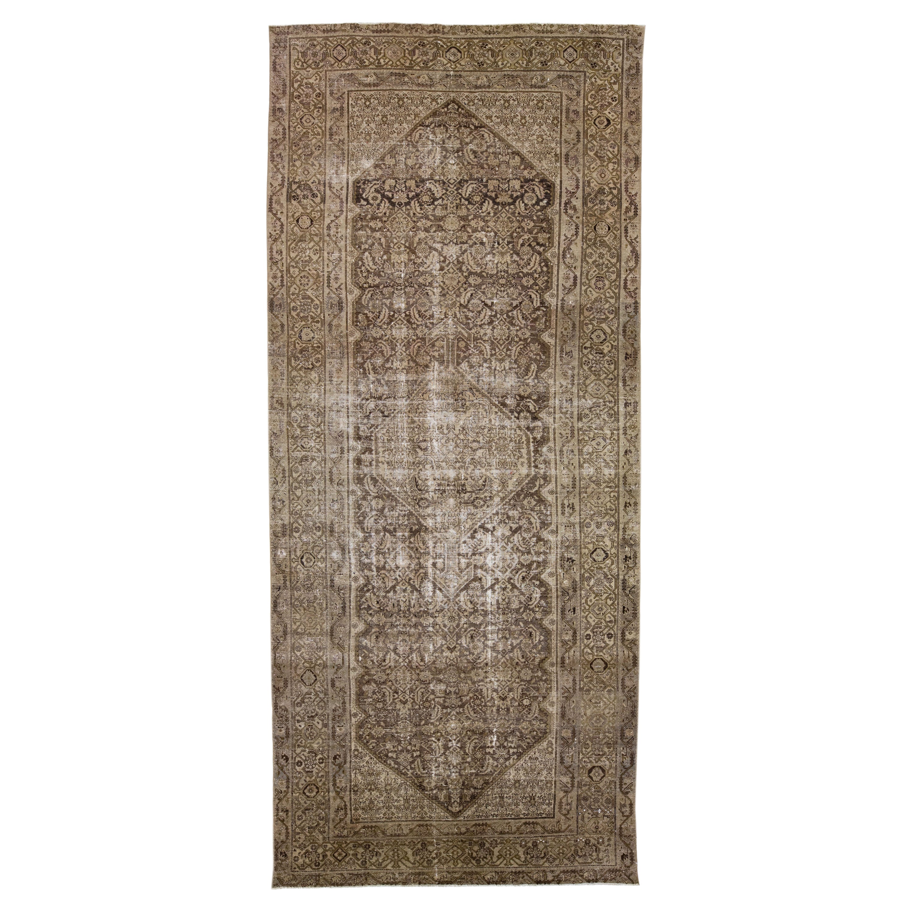20th Century Antique Persian Malayer Handmade Medallion Brown Wool Rug For Sale