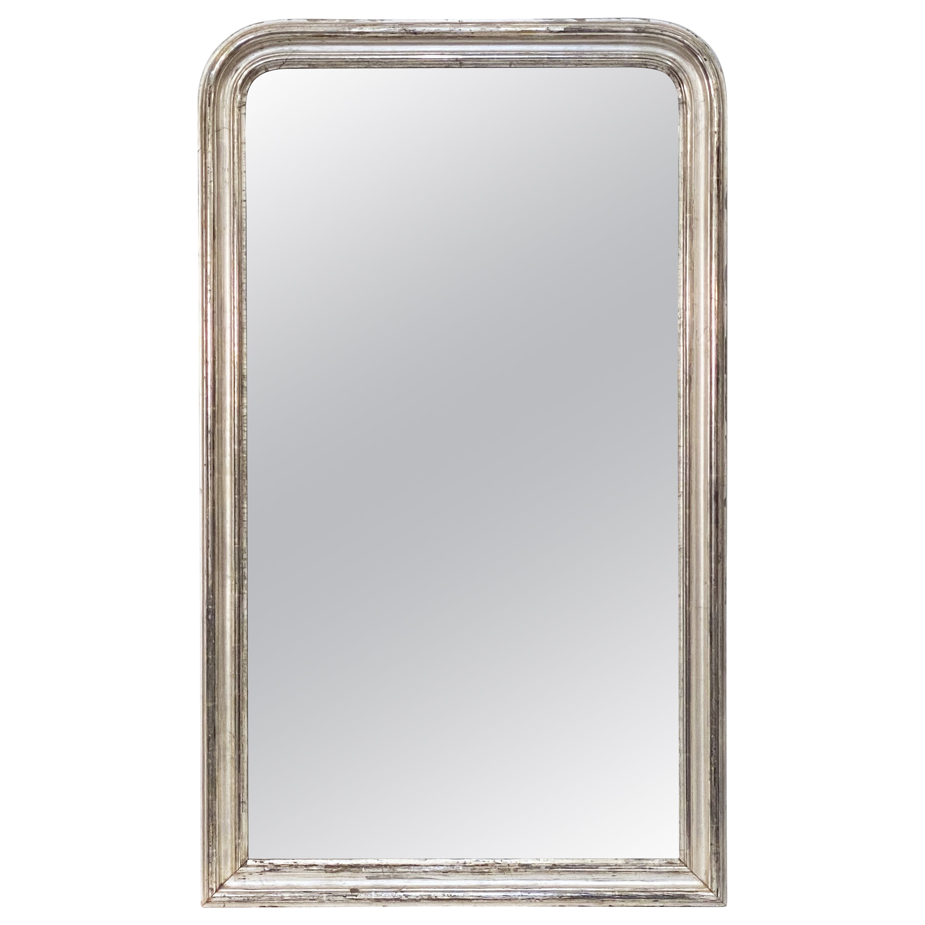 Large Louis Philippe Silver Gilt Mirror (H 62 3/4 x W 37 1/4)