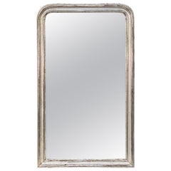 Antique Large Louis Philippe Silver Gilt Mirror (H 62 3/4 x W 37 1/4)