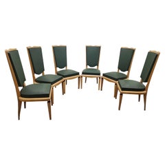 Retro Set of Six French 1940's Tall Back Dining Chairs- M. Jallot