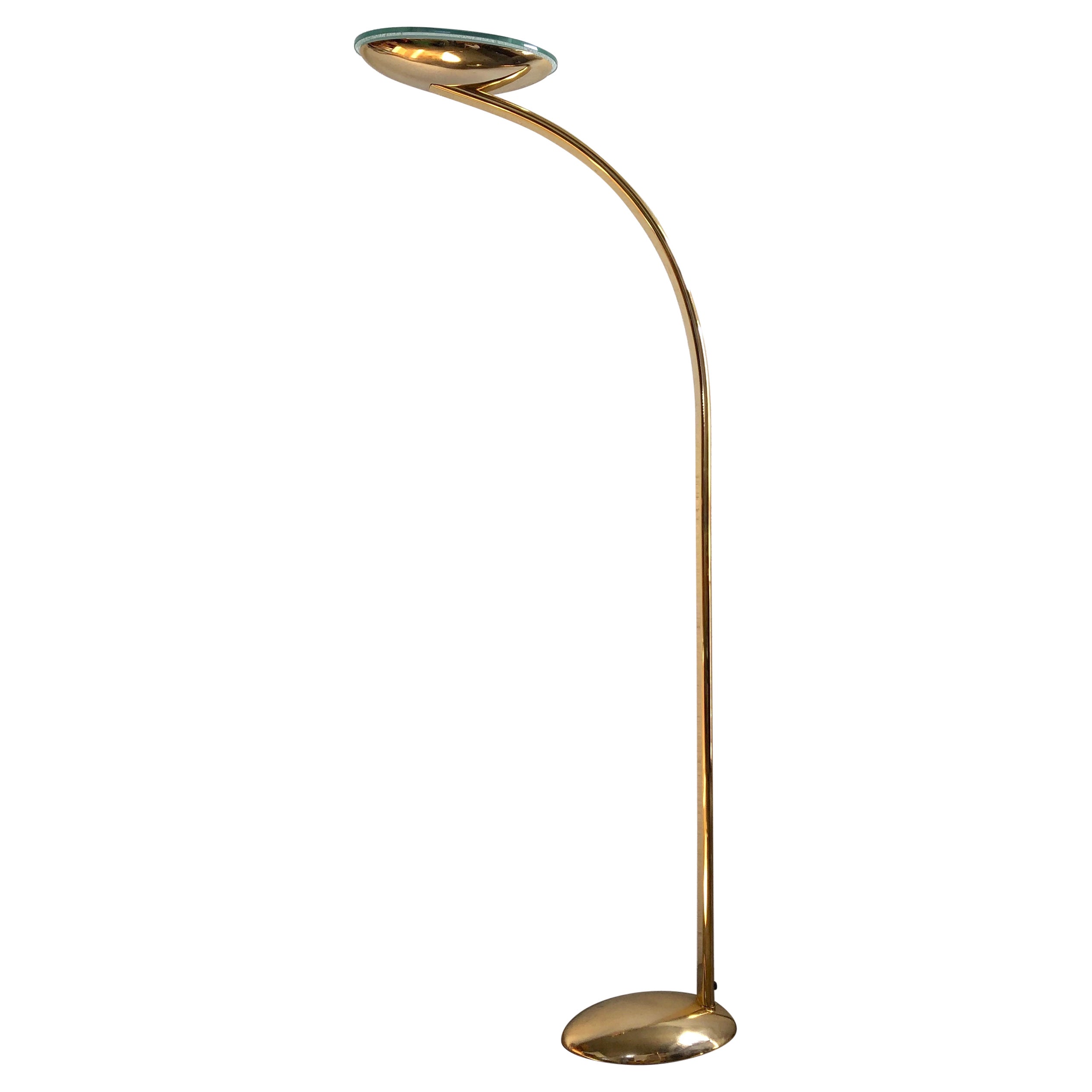 Post Modern 1980s Art Deco Revival Halogen Brass Floor Lamp For Sale