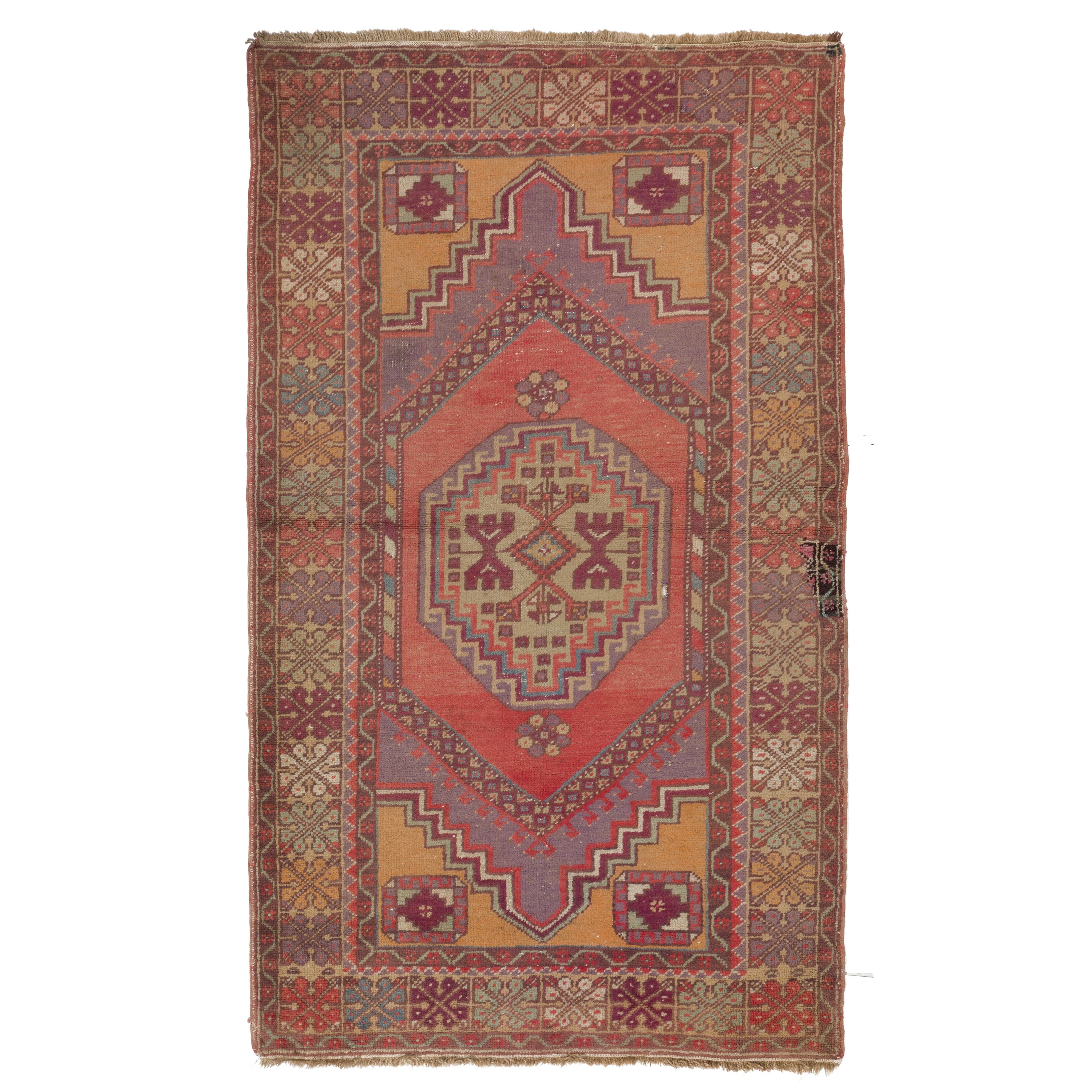3.8x6.5 Ft Unique Turkish Village Rug, Vintage Hand-Knotted Oriental Wool Carpet For Sale