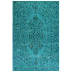 Türkischer handgefertigter Teppich in Aquablau mit Medaillonmuster, 6x10.2 Ft, für moderne Inneneinrichtung