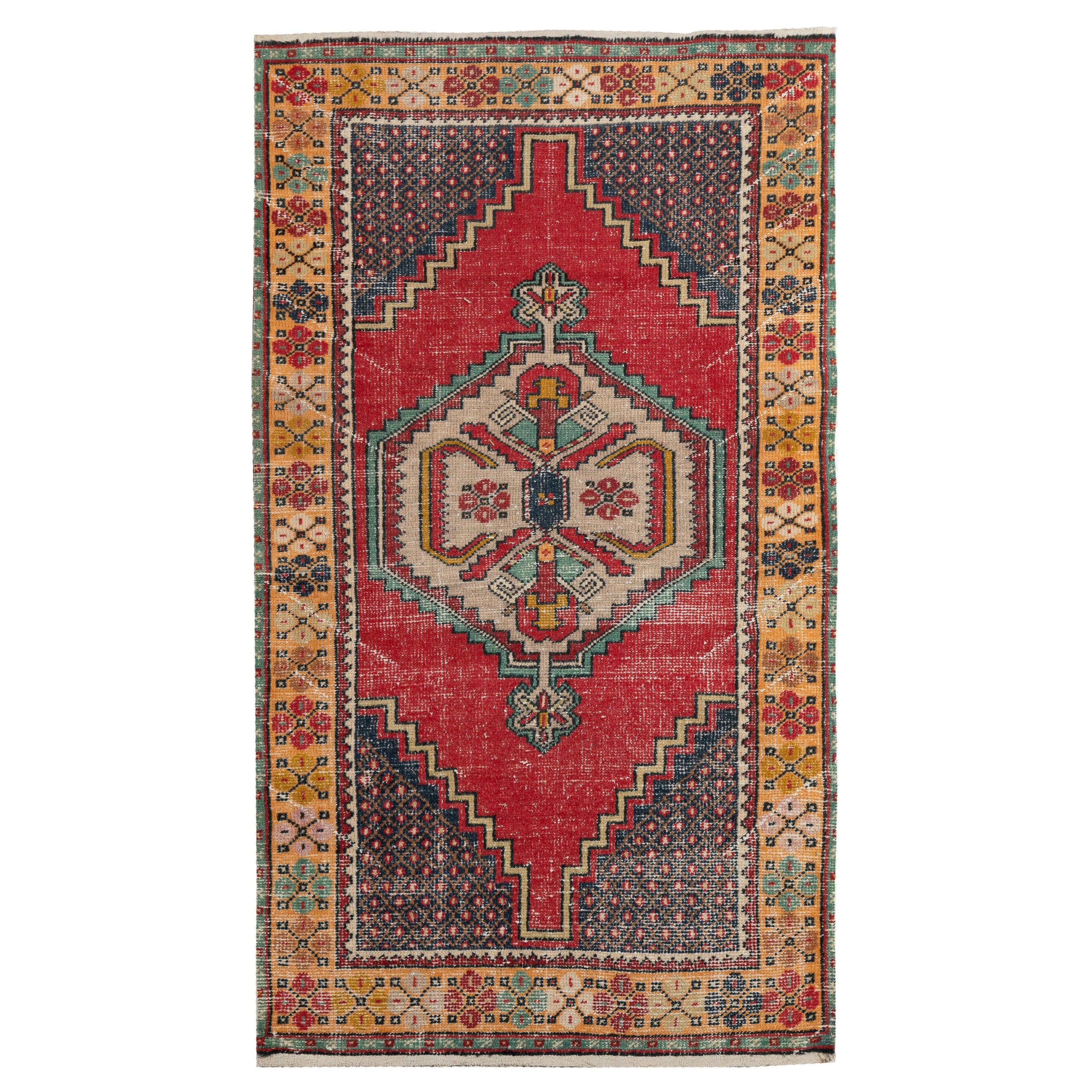 3.6x6 Ft Vintage Handmade Turkish Wool Oriental Rug in Vibrant & Warm Colors For Sale