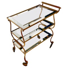 Elegant Three-Tiers Gilt Wrought Iron Trolley, France, 1950