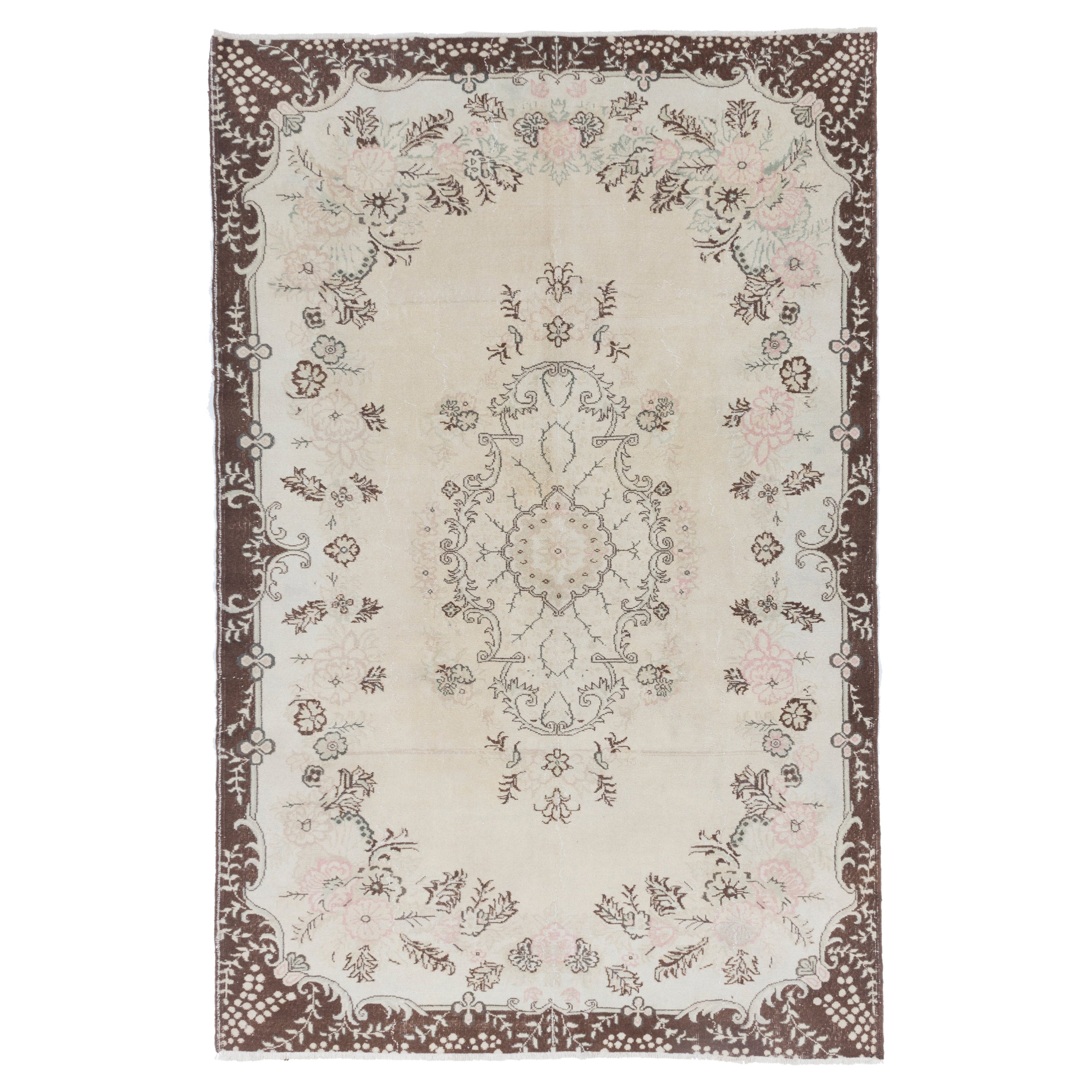 7x11 Ft Fine Hand Knotted Vintage Anatolian Area Rug with Floral Garden Design For Sale