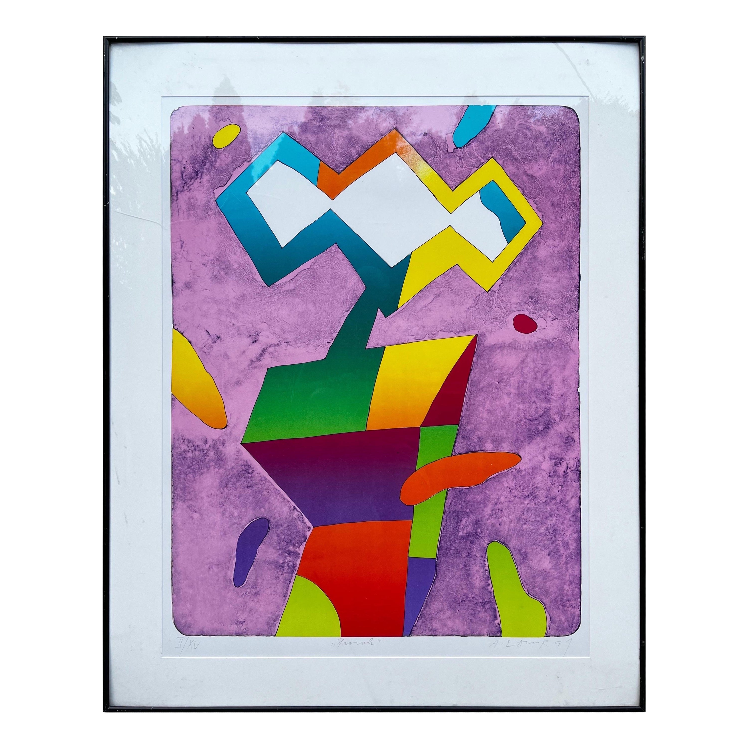 Contemporary Signed Very Colorful Abstract Lithograph 