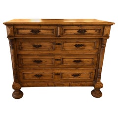 Impressive Monumental Antique Hungarian Natural Pine Carved Chest of Drawers