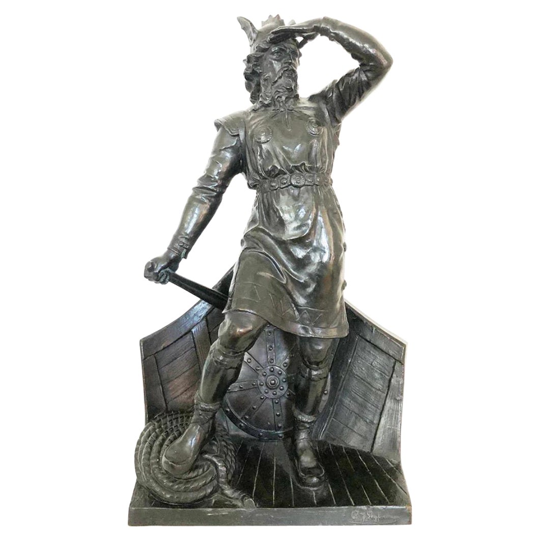 Viking at Stern Bronze Sculpture by Carl-Johan Dyfvermans, Antiques  For Sale
