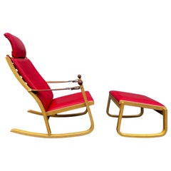 Japanese Modern Bentwood Lounge/ Rocking Chair and Ottoman