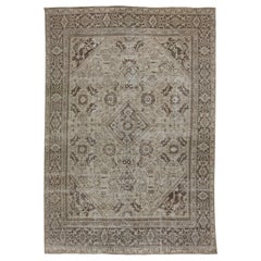 Antique Persian Mahal Handmade Beige & Brown Wool Rug with Allover Design