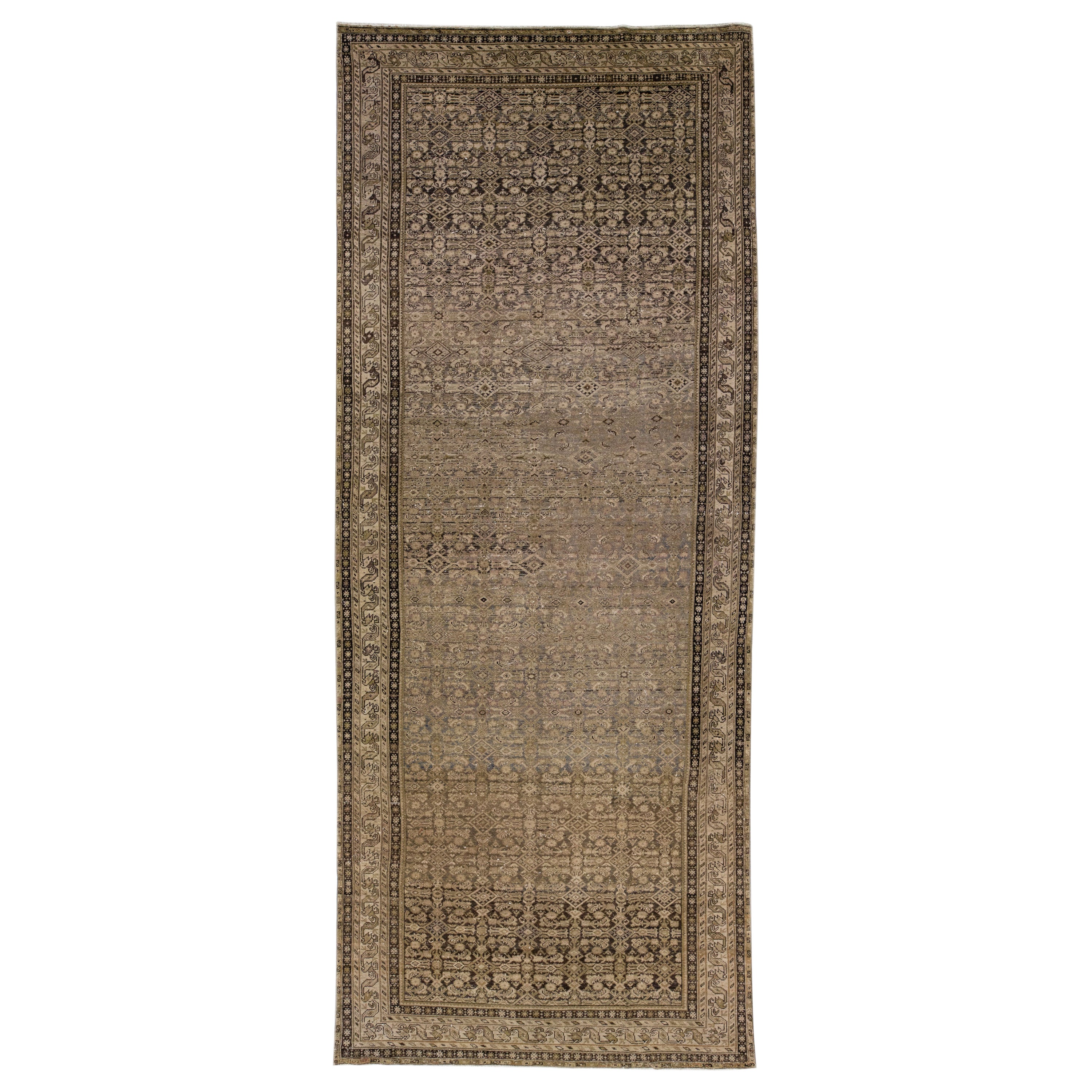 20th Century Antique Persian Malayer Handmade Allover Motif Tan Wool Rug For Sale
