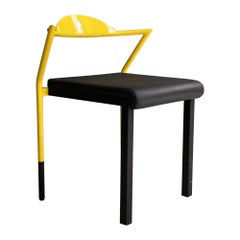 Italian Modern Space Age Black Leather and Yellow Metal Chair, 1970s