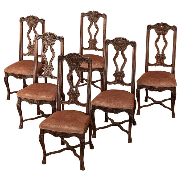 Ensemble de 6 chaises de salle à manger anciennes Louis XIV en ligoise En  vente sur 1stDibs