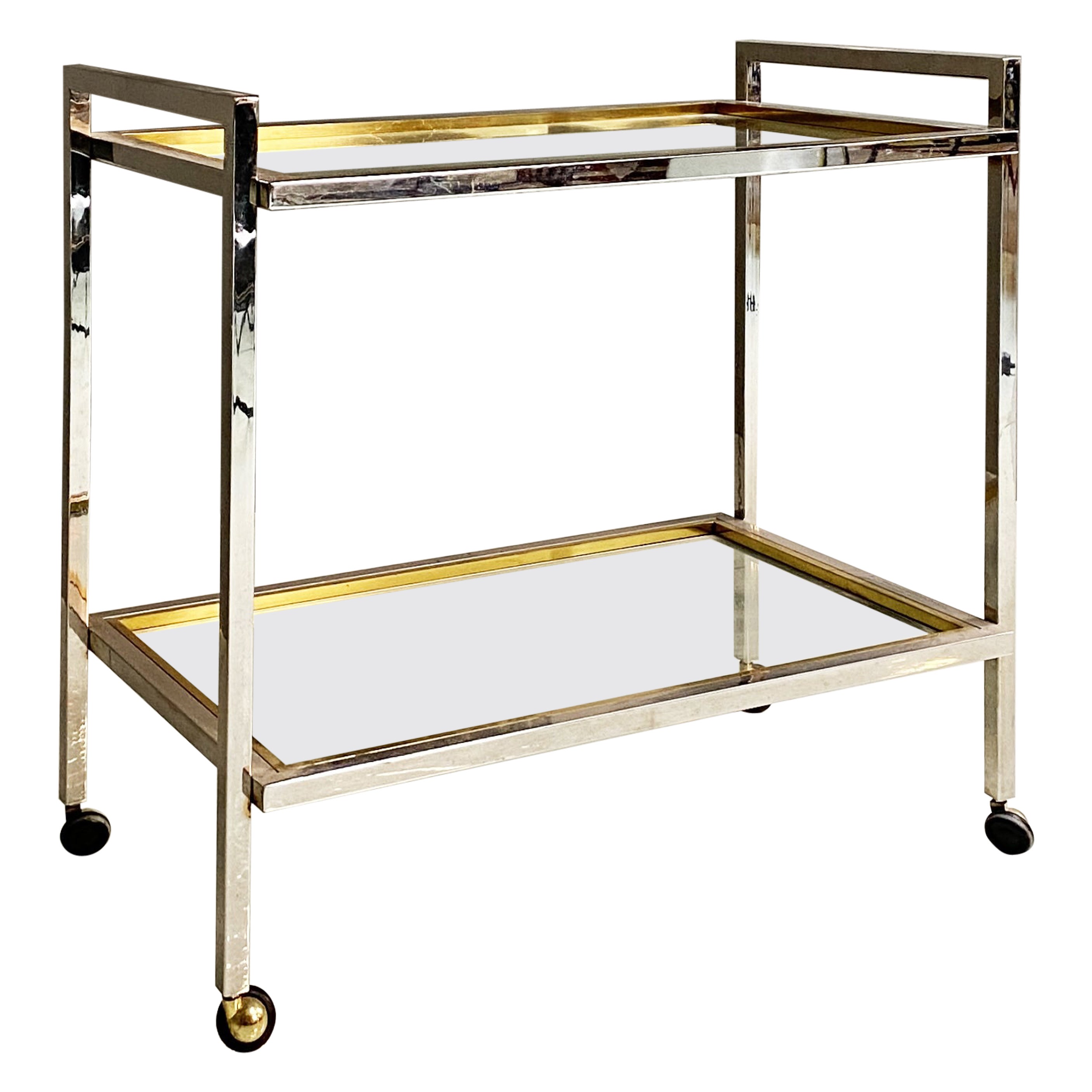 Italian Mid-Century Modern Steel and Brass Cart with Two Shelves, 1970s