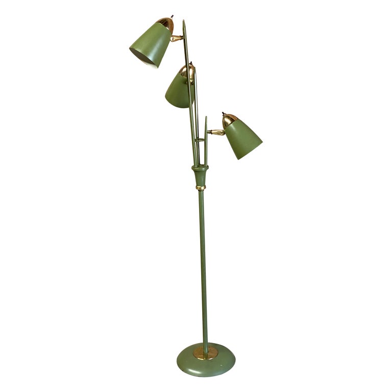 Gerald Thurston for Lightolier Avocado Three Light Floor Lamp For Sale