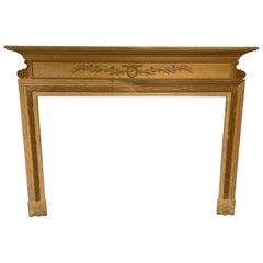 Used Reproduction Wood Fireplace Mantel with Carved Wood Wreath Center Large Opening