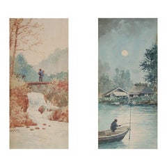 Kiyoshi Shimizu, « Day & Night », paire de peintures à l'aquarelle, États-Unis, vers 1925