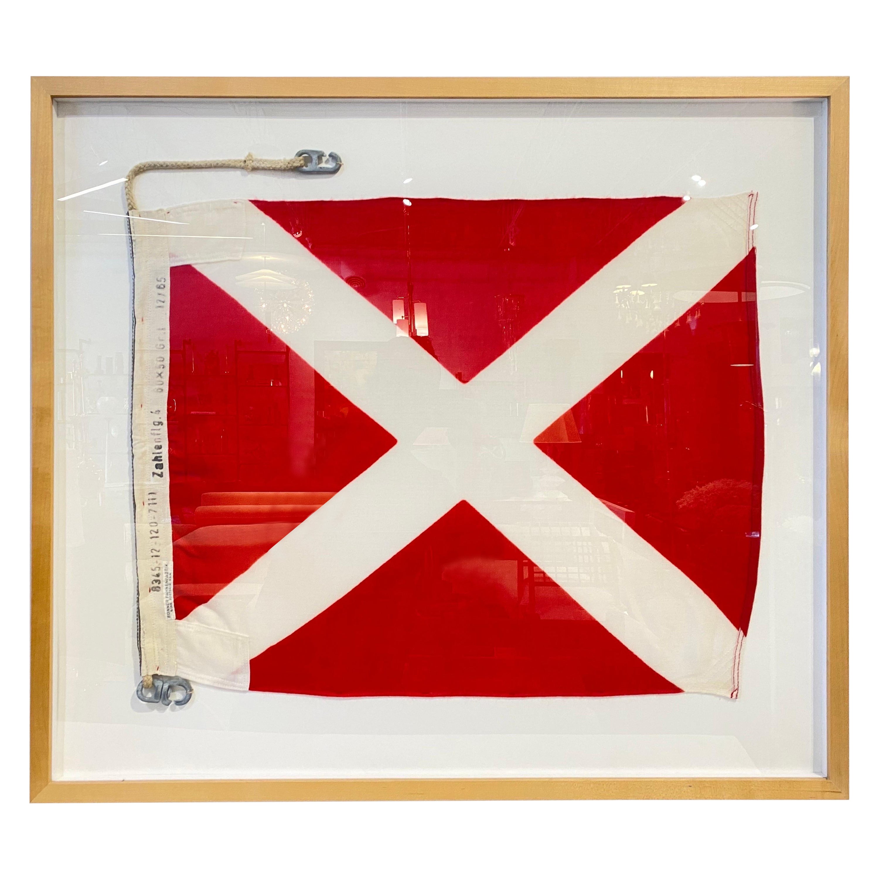 Framed Ww ii Nautical Signal Flag 'Red & White'