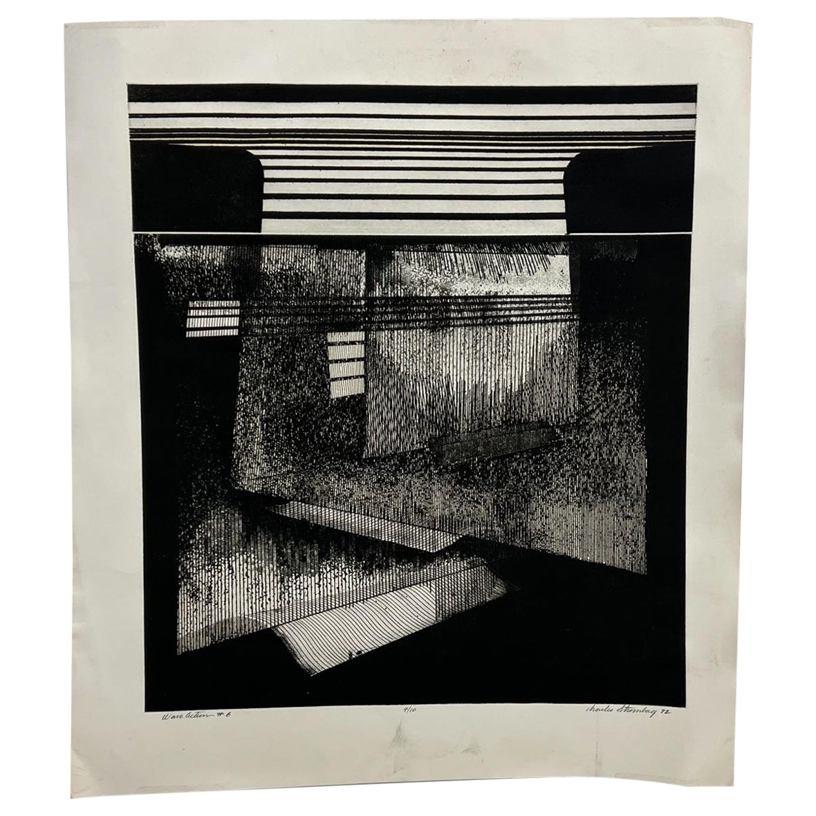 1972 Charles Charles Stromberg Wood Block Print dal titolo Wave Action #6