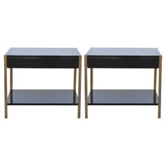 Pair of 'Laque' Black Lacquer and Brass Nightstands by Design Frères