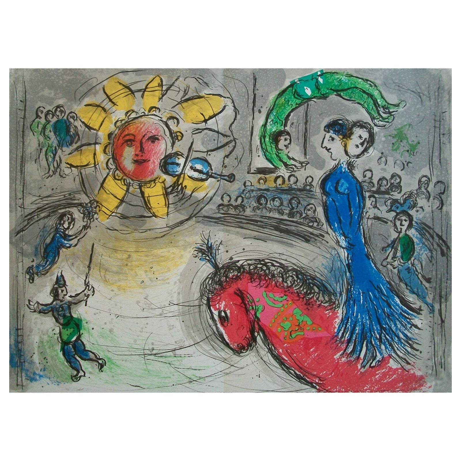 Marc Chagall „Nach“, „Soleil Au Cheval Rouge“, Lithographie, Frankreich, ca. 1979 im Angebot