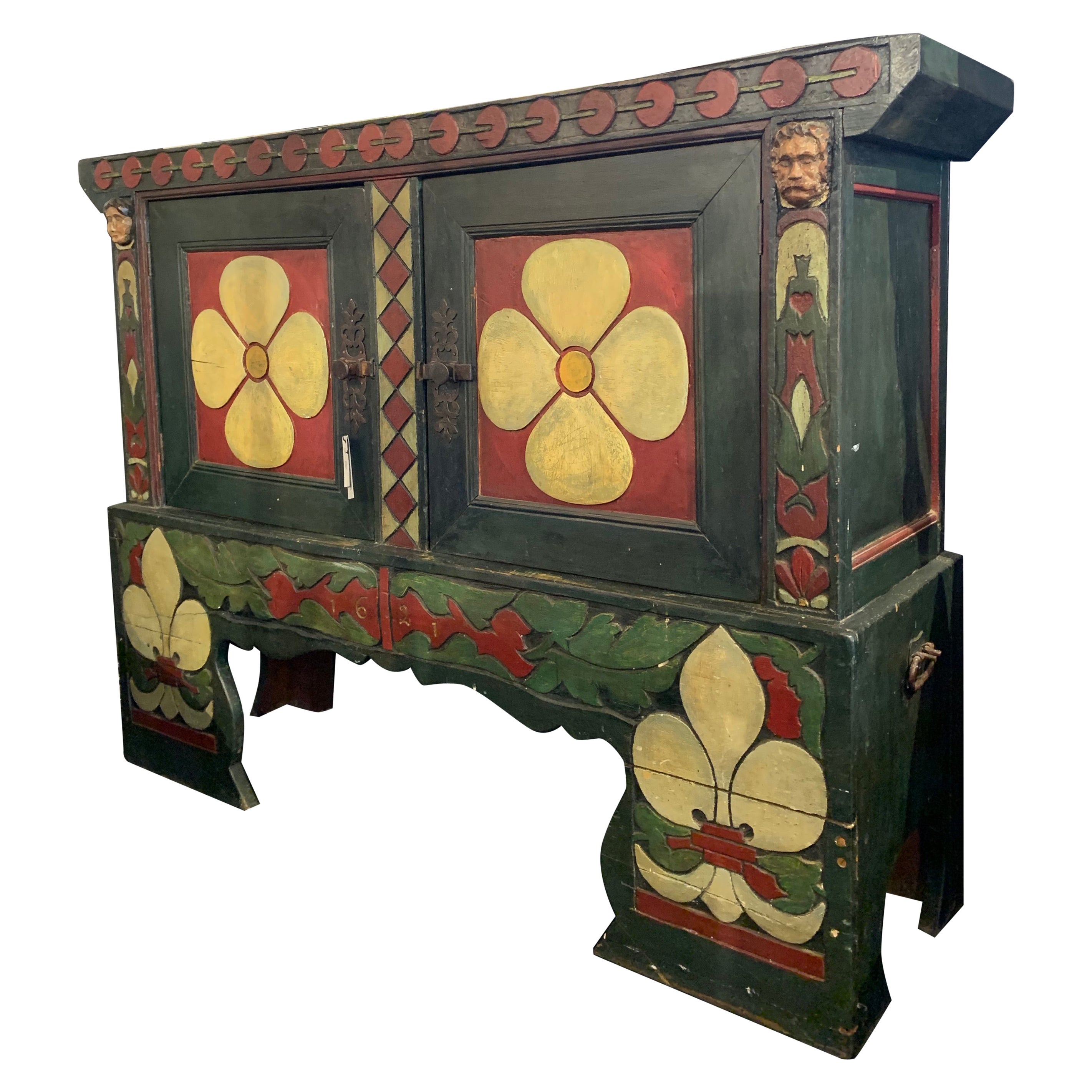 Antique European Colonial Folk Cabinet For Sale