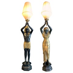 Antique Pair of Nubian Floor Lamps/Statues