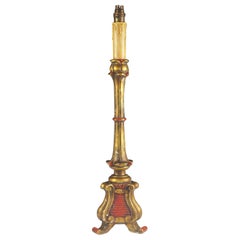 19th Century Italian Polychrome Gilded & Painted Carved Wood Table Lamp