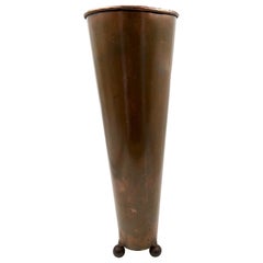 Antique Turkish Art Deco Solid Copper Flower Vase with Triple Ball Feet