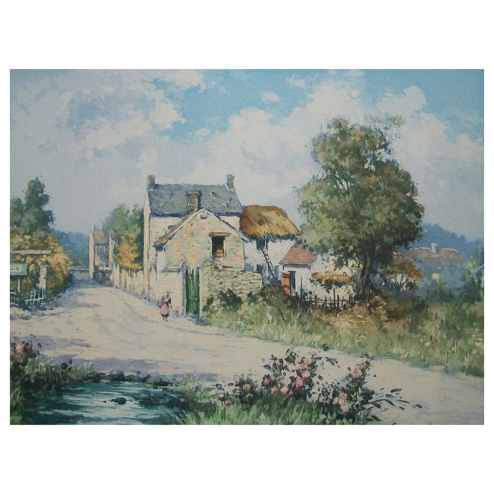 Manuel Robbe, "Entrada a la aldea", Aguafuerte con aguatinta, Francia, D.C. 1920 en venta