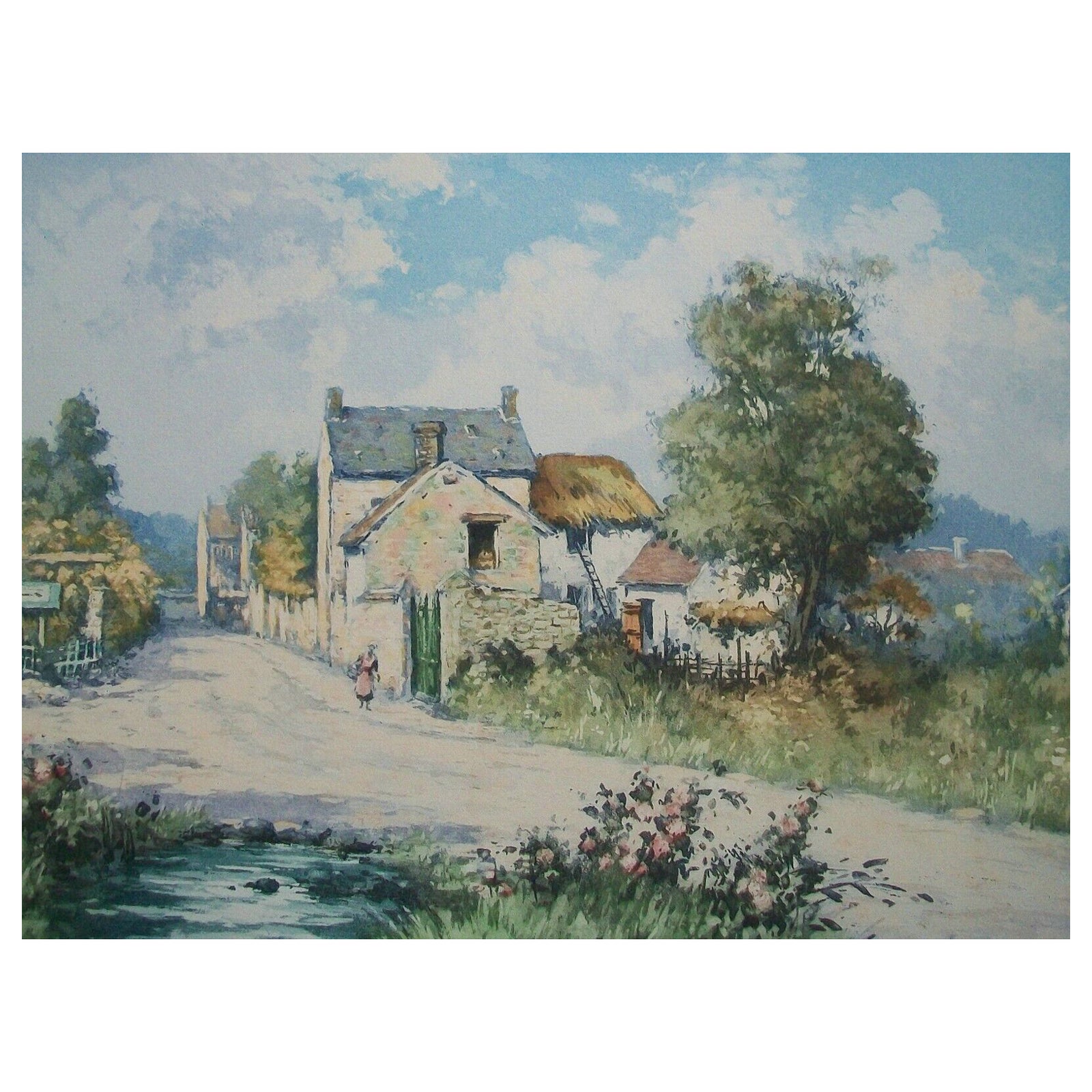 Manuel Robbe, „Entrance to Village“, Radierung mit Aquatinta, Frankreich, ca. 1920er Jahre im Angebot