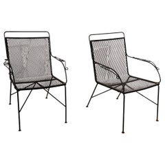 Antique Pr. Mid Century Garden Patio Poolside  Wrought Iron Dining Lounge Arm Chairs