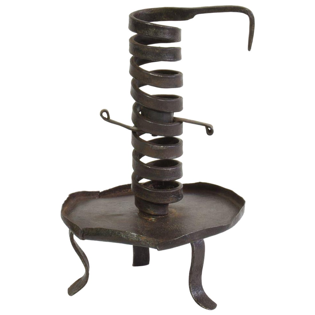 French, 18th Century, Hand Forged Iron Rat De Cave Candleholder
