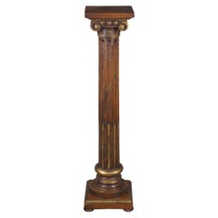 Vintage Italian Neoclassical Parcel Gilt Walnut Column Pedestal Plant Stand