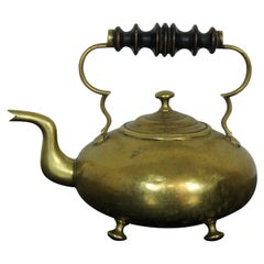 Antique Victorian Brass Scottish Toddy Tea Pot Coffee Kettle Wood Handle